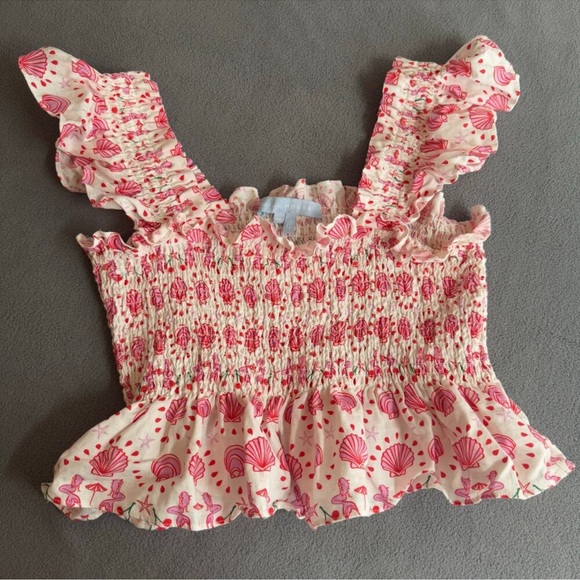 Hill House Tops - Hill House Ellie Crop Top in Mermaid 2XL Pink Retro Shells Novelty Print Whimsy